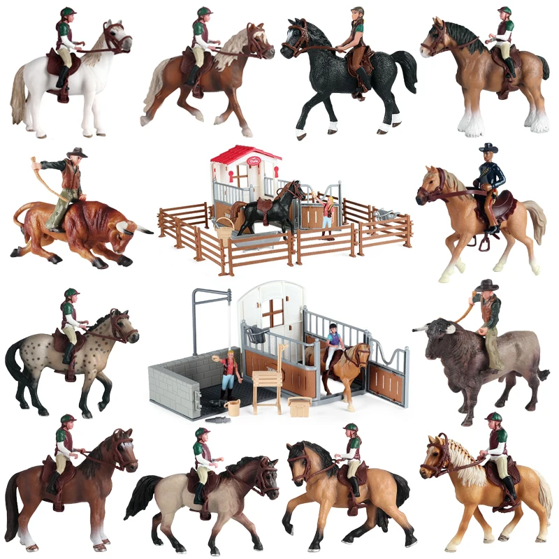 Figura De Caballo Con Jinete – Set De Juguete Realista Con Silla Y Brida, Caballo Gris De PVC De 14 Cm, Coleccionable Y Educativo