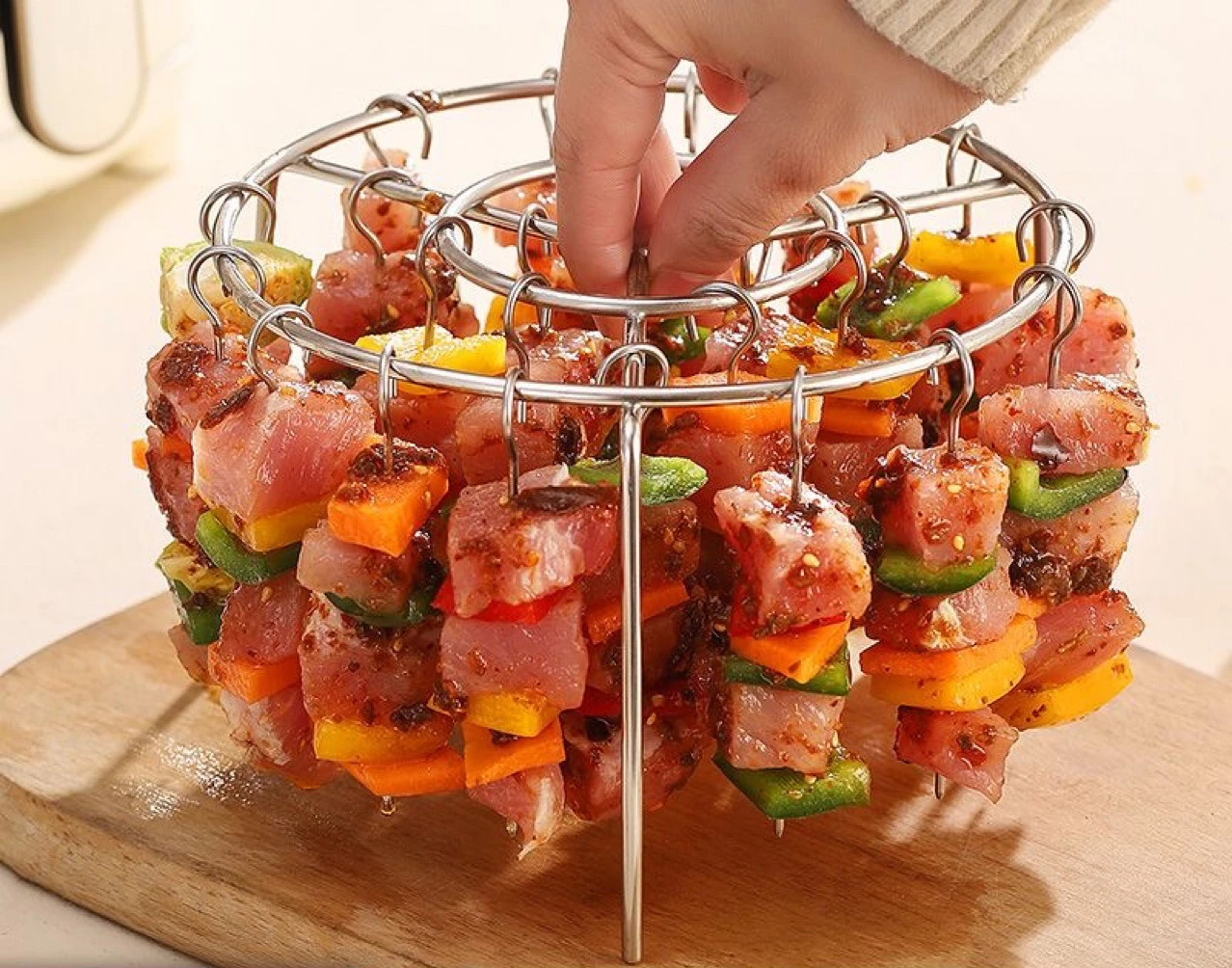 Vertical Stainless Steel Air Fryer Grill Rack Round BBQ Grill for Home Oven Kitchen Skewers Foldable Design 1pcs