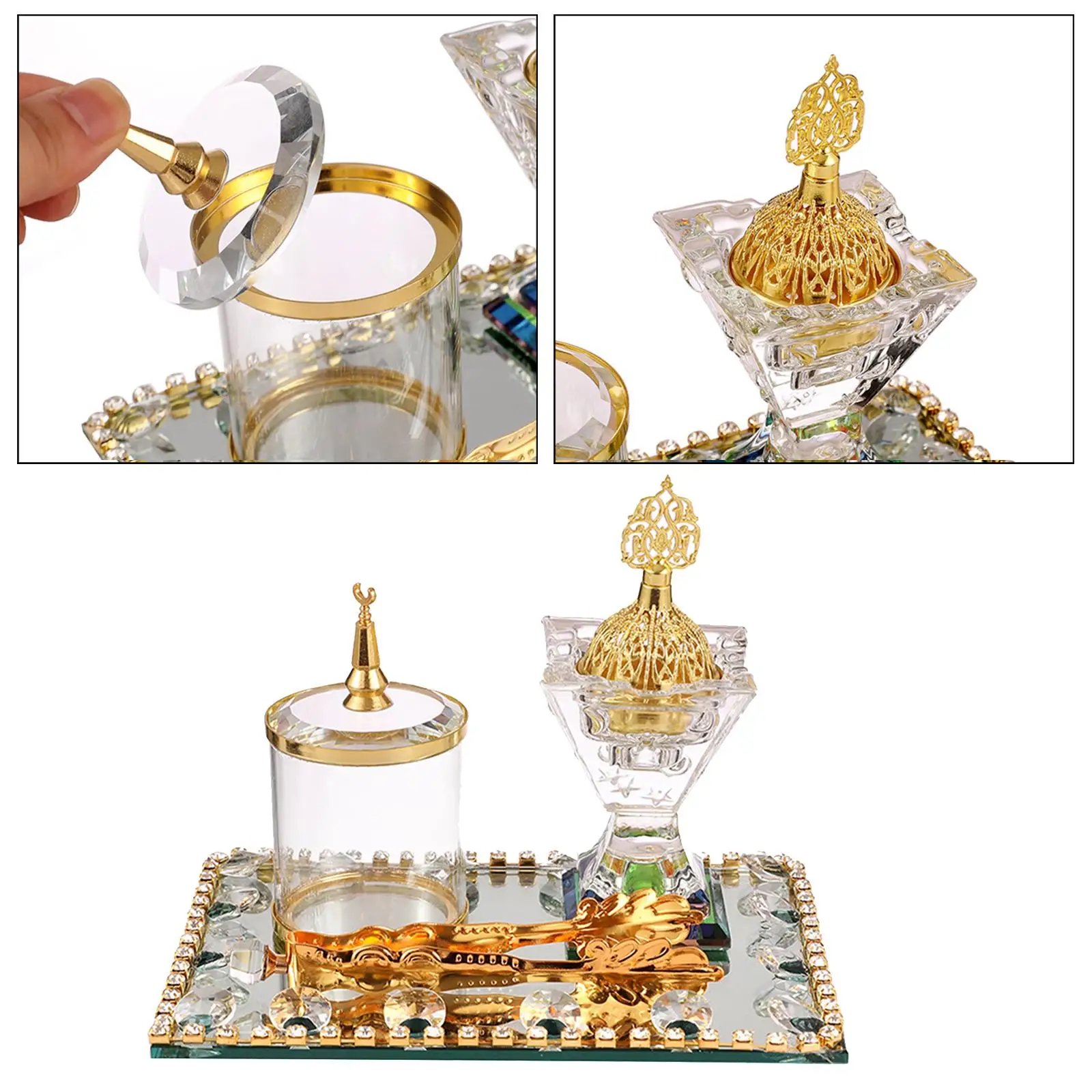 전통 아라비안 향 버너 거울 트레이, 클립 장식 향 거치대, 요가 데스크탑 홈 향수, 집들이 선물