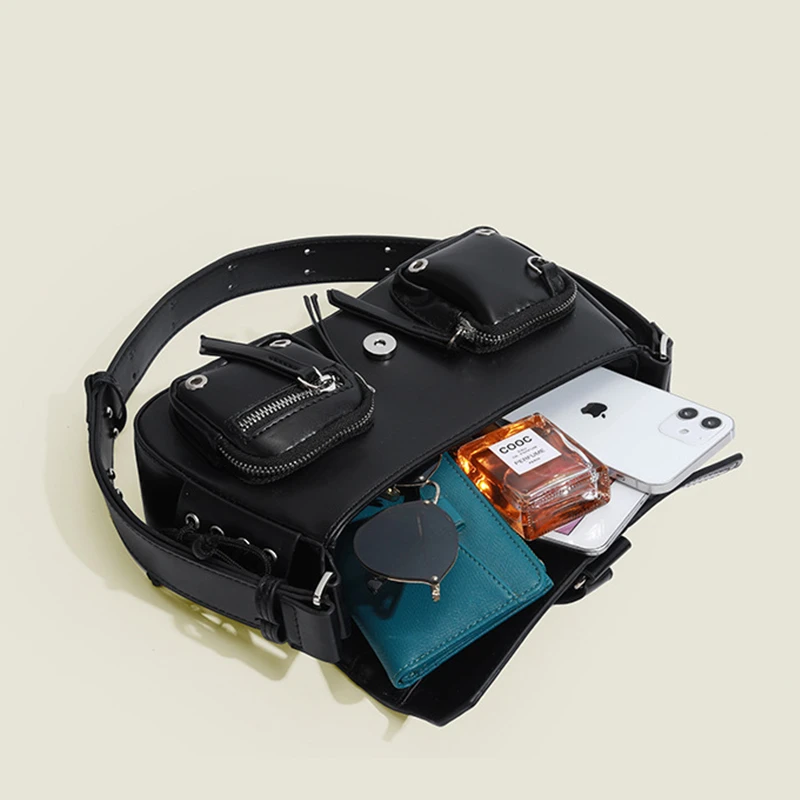 Goth Punk Cool Women's Underarm Bag Hot Girls Shoulder Bags Fashion Design PU Leather Female Handbags Tote Purse with Zipper