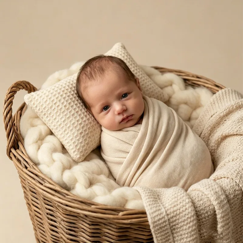 Accessori per Fotografia Neonati, Cuscino a Pied-de-Poule per Posare il Bambino, Morbido Posizionatore per Servizi Fotografici, Mini Accessori Fotografici - immagine 2