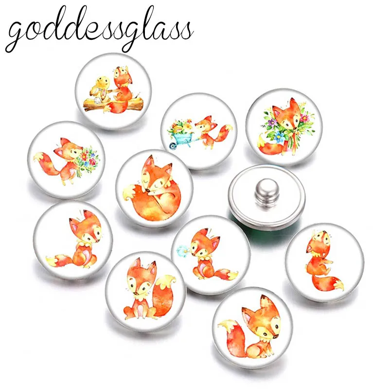 New Cartoon Animals Fox gecko cow giraffe sloth rabbit penguin octopus 10pcs mix Round photo 18mm/12mm snap buttons DIY findings