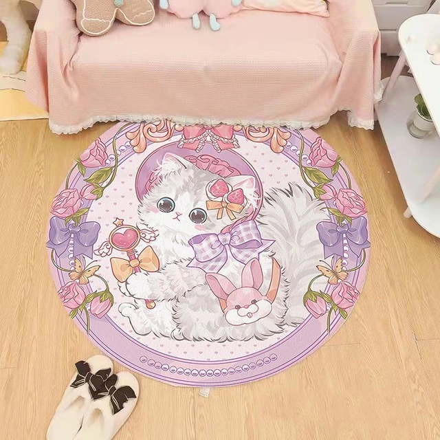 Cute Furry Rug Cartoon Cat Kid Carpet For Bedroom Non-slip Bedside