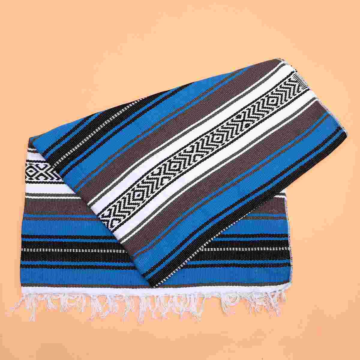 

Mexican Falsa Blanket Colorful Yoga Blanket Mat Woven 130x180cm Serape for Sofa Bedroom Car Picnic Summer Beach Blue