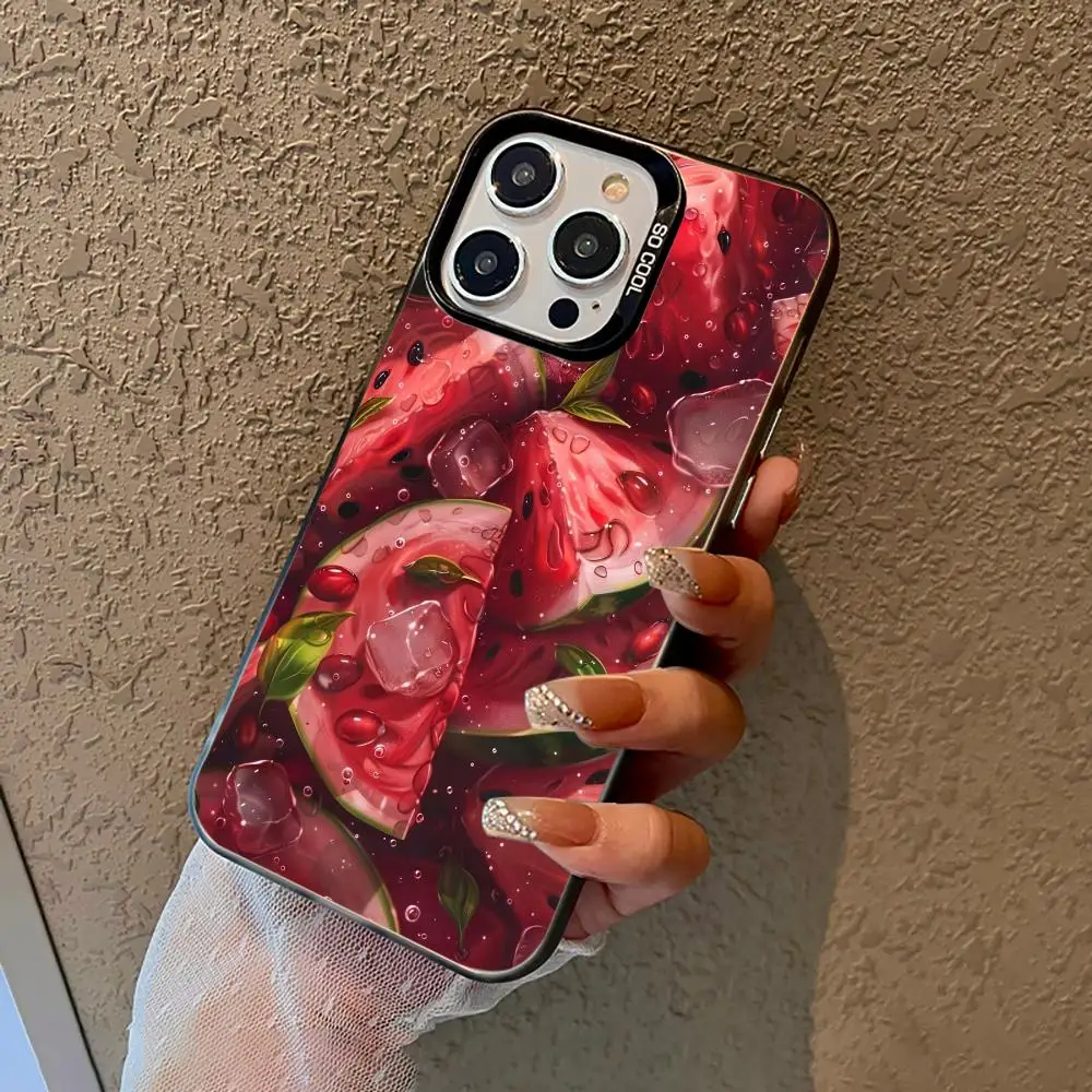 Cartoon Ice Cube and Watermelons Phone Case Shockproof&anti Slip Frosted Suitable for iPhone 16 15 14 13 12 11 Pro Max Plus Mini 2