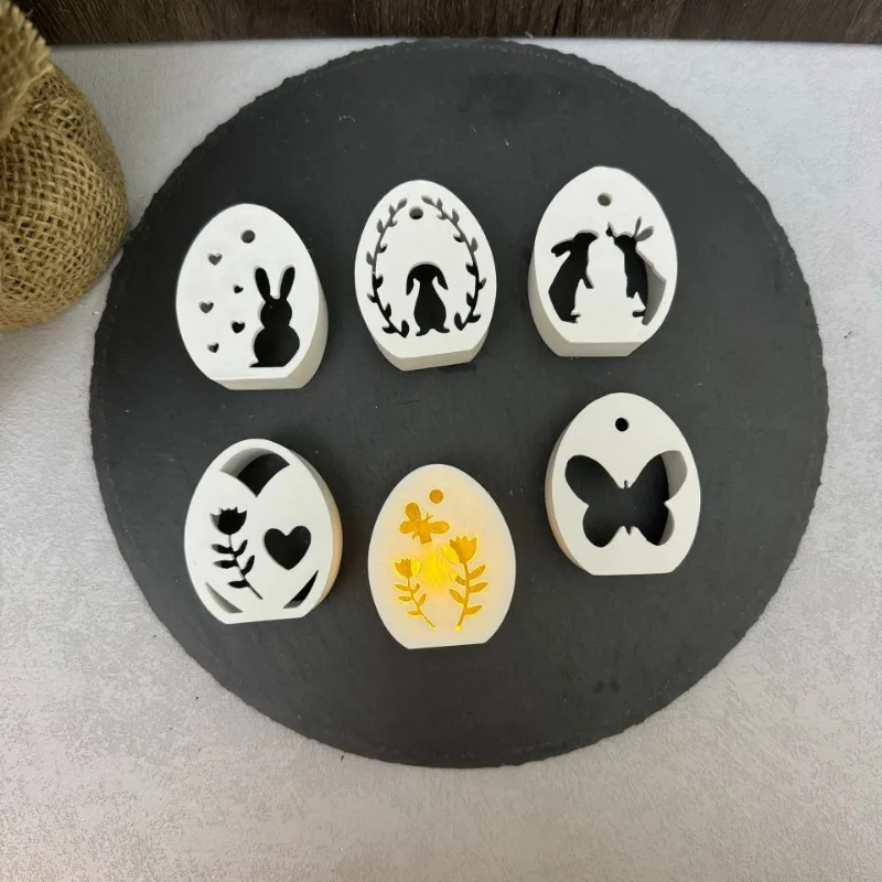 Easter Egg Rabbit Lamp Silhouette Silicone Mold DIY 6-hole Easter Egg Gypsum Candle Base Plug-in Decorative Ornament Resin Mold silicone mold