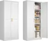 White Kitchen Pantry Cabinet, Pantry Storage Cabinet with Doors and Adjustable Shelves, Metal Food Pantry Cabinets with Handle 1