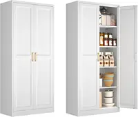 White Kitchen Pantry Cabinet, Pantry Storage Cabinet with Doors and Adjustable Shelves, Metal Food Pantry Cabinets with Handle 1