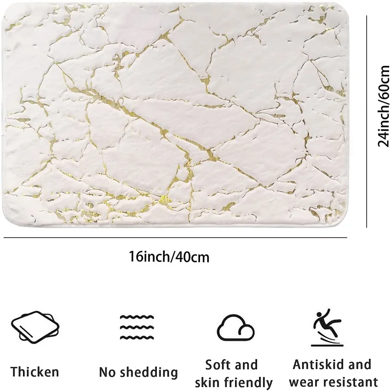 Inyahome bath mats for bathroom luxury white and gold non slip and soft bathroom rug absorbent bath rug decor for kitchen indoor floor anti slip