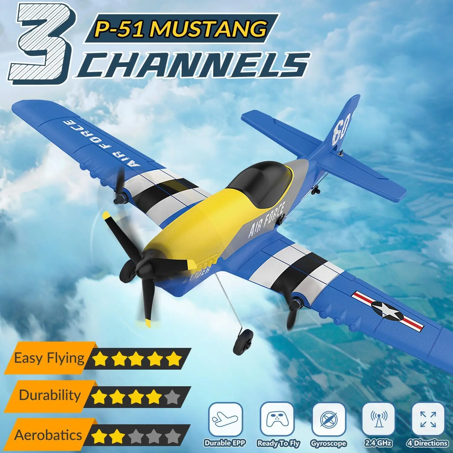 Enfant lançant le planeur RC P51 Mustang dans un parc, jouet de vol extérieur RTF