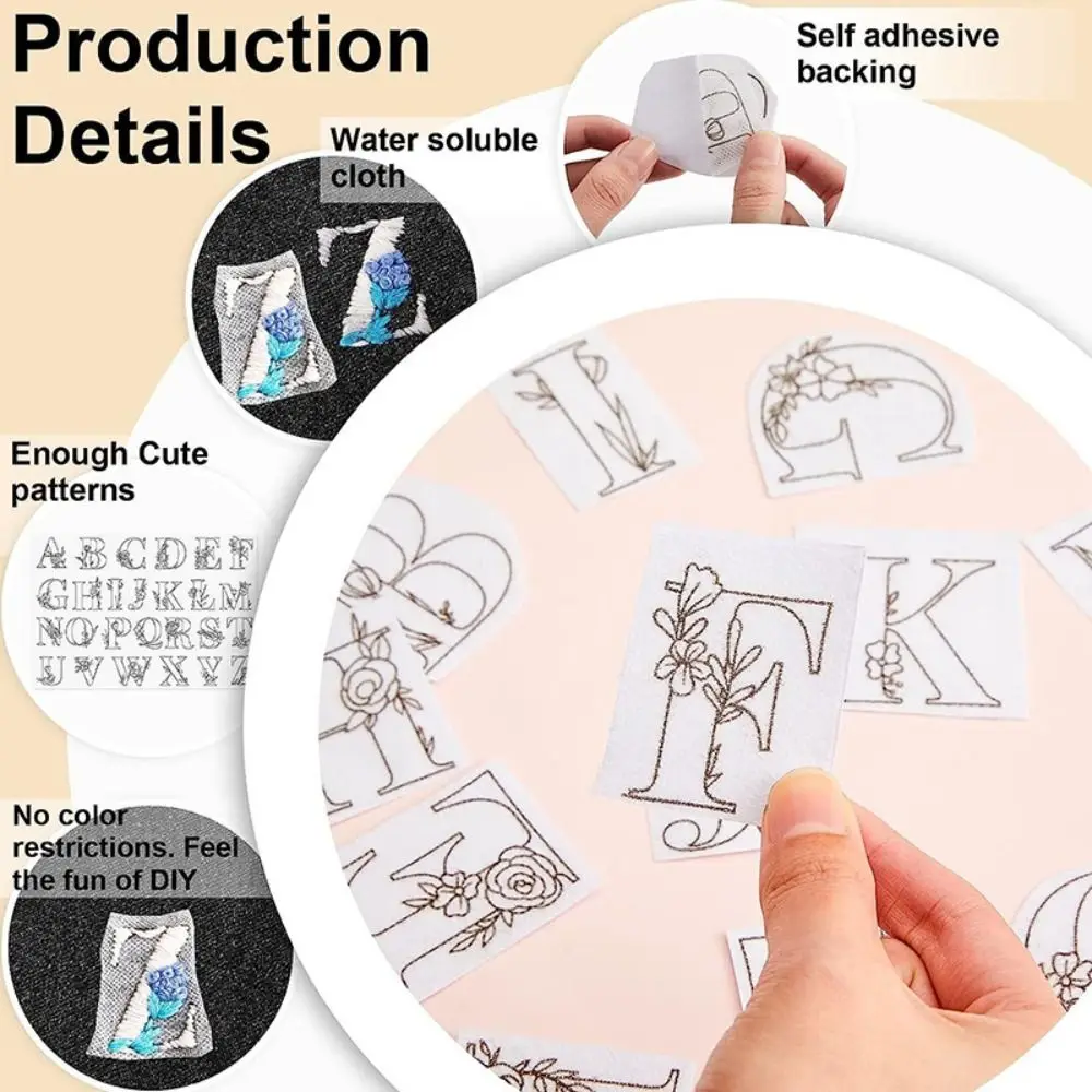 2 vellen wateroplosbare borduurpatronen stencils kit materiaal briefpapier wateroplosbare niet-geweven stofstabilisator  15