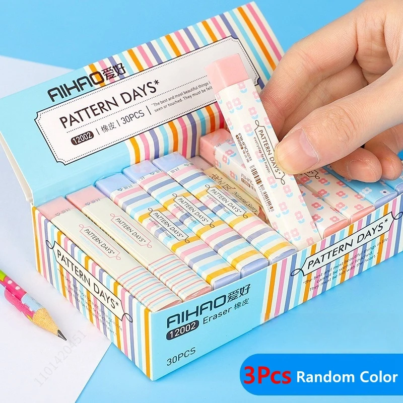 1-30Pcs 귀여운 긴 지우개 고무 줄무늬 꽃 연필 지우개 카와이 학생 한국어 문구 학교 사무실 교정 용품