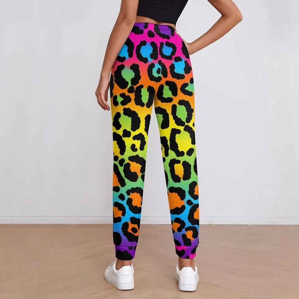 1997 Neon Rainbow Baggy Pants Leopard Print Classic Big Size