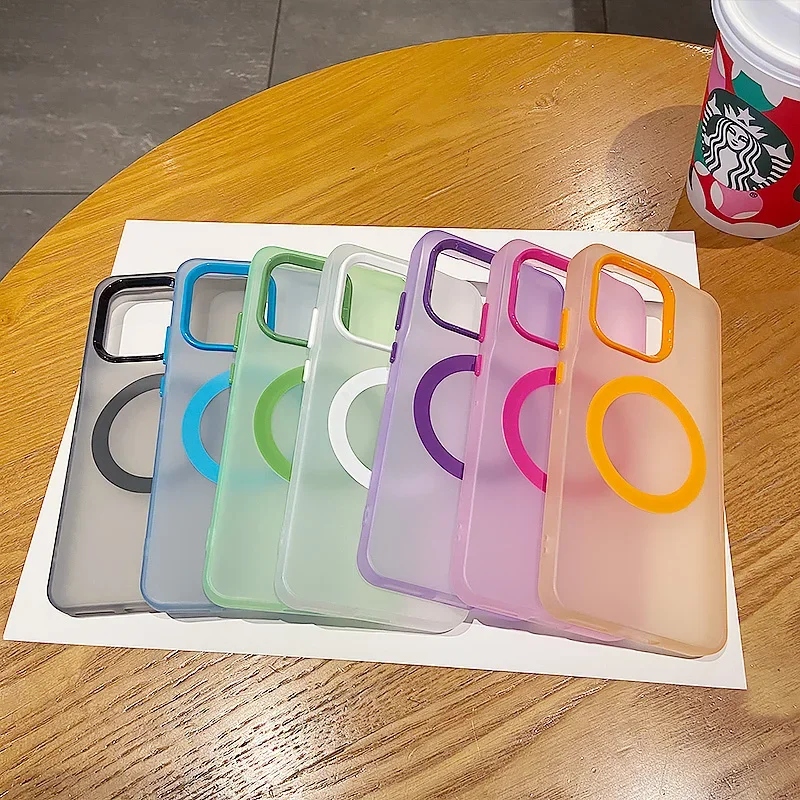 Translucent Matte Skin Feel Wireless Charging Protective Case with Magsafe Magnetic Back Cover