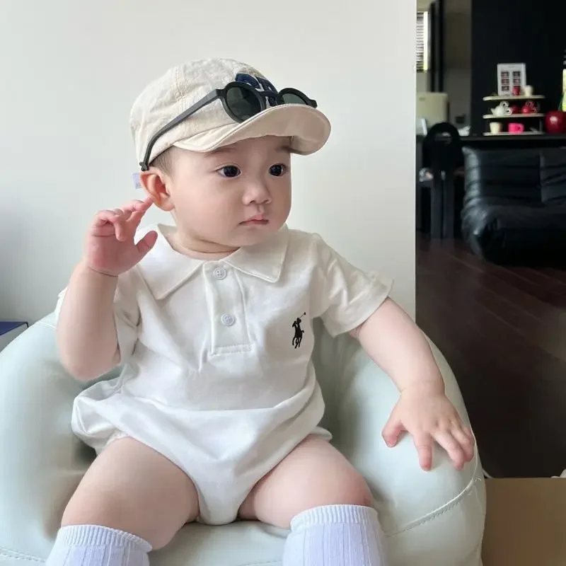 Baby One Month Old Clothes Summer Romper Short Sleeve Boys Birthday Korean Style Polo Cotton Crawler Suit from Mainland China