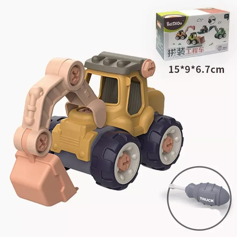Desmontaje de vehículos de ingeniería para niños, bricolaje, ensamblaje de tuercas, excavadora, destornillador gratuito