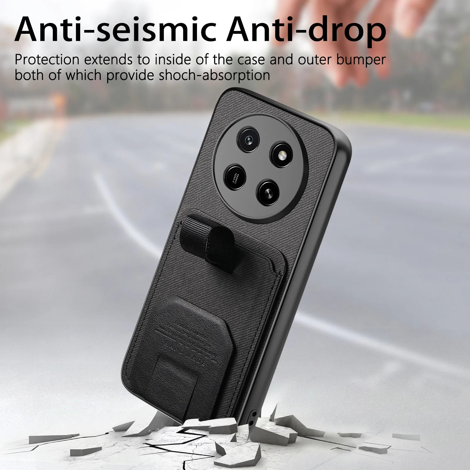 Shockproof Finger Strap Phone Case with Card Holder