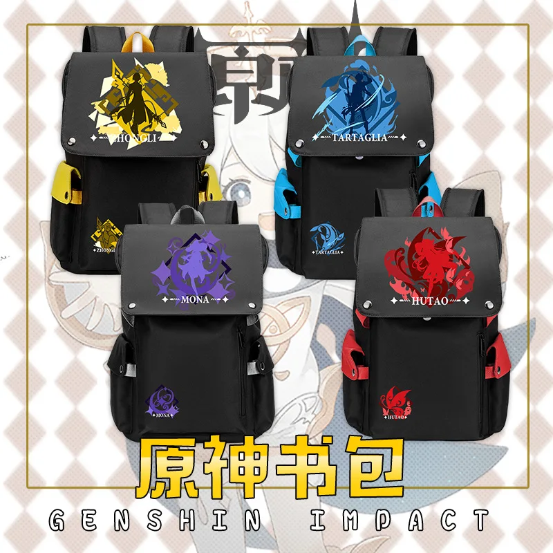 

Anime Game Genshin Impact Tartaglia Hutao Mona Zhongli Large Capacity Computer Backpack Backpack Gift