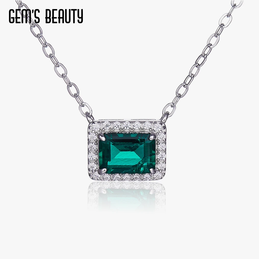 

Gem's Beauty Lab Green Emerald Cut Gemstone Pendant For Women Solid 925 Sterling Silver Necklace Luxury Necklace For Wedding
