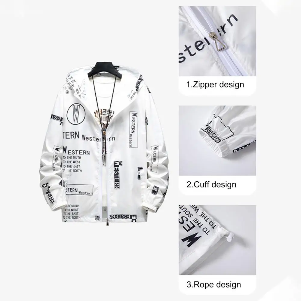Sun Protection Coat Men's Sun Protection Hooded Jacket with Quick Drying Technology Zipper Placket Letter Print Long for Fishing