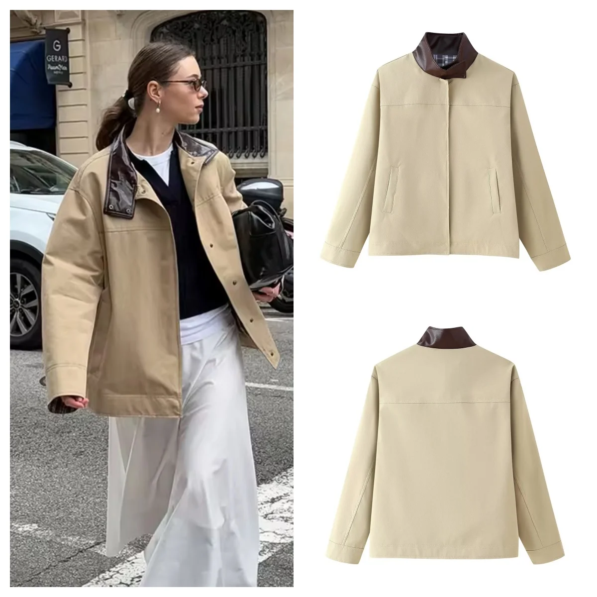 European and American style 2025 new contrast color stitching loose casual long-sleeved jacket