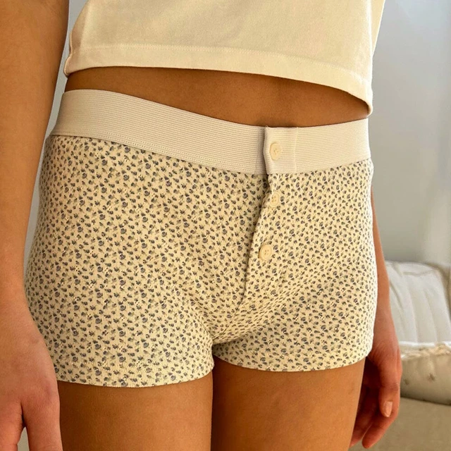 Cottage Low Waist Button Slim Fit Shorts Floral Boyshort Underwear