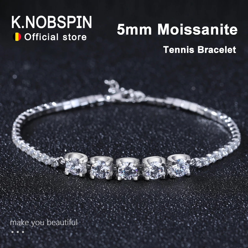 K.nobspin Moissanite Bracelet 925 Sterling Silver Chain White Gold Plated Lab Diamond With Certificate Trendy Bracelet for Women
