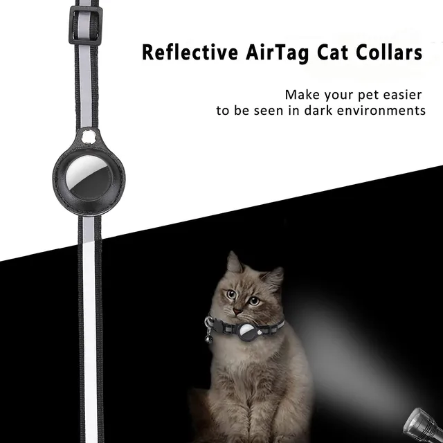 Cat AirTag Holder Collar Breakaway Reflective Strips Adjustable Kitten Collar Waterproof Cat Bell Collar Pet Air Tag Case 6