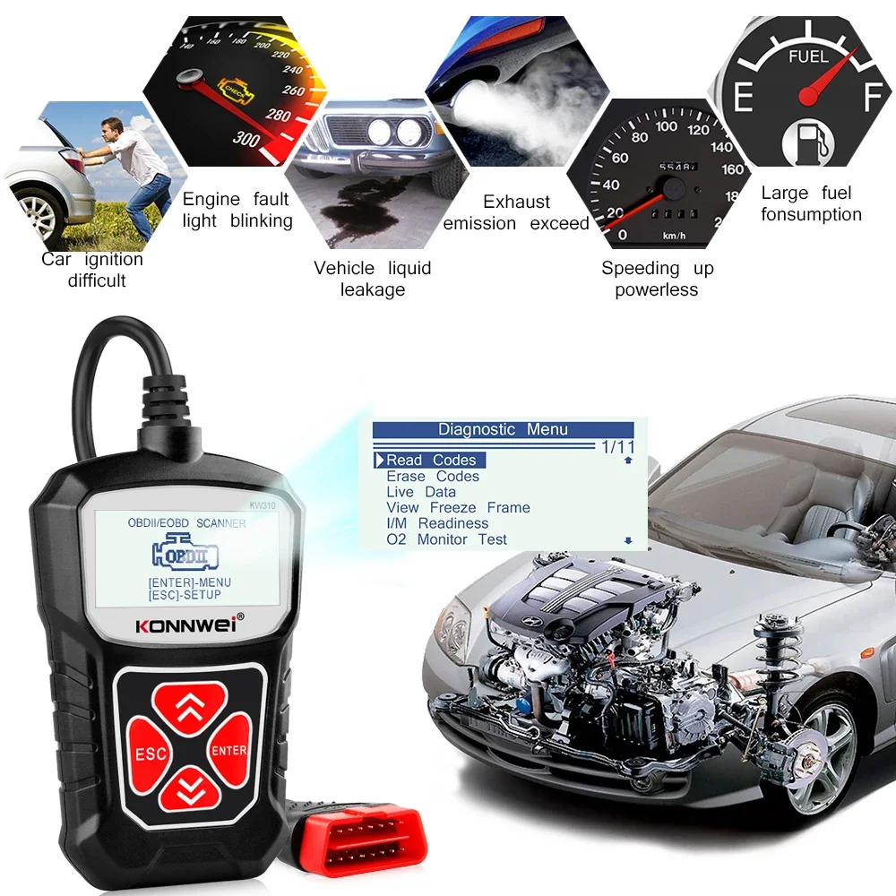 2025 KONNWEI KW310 OBD2 Scanner Auto Diagnostic Tools OBDII EOBD Code Reader For 12V Car DiagnosIs PK CR3001 CR3008  ELM 327 5