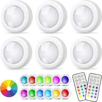 RGB LED 언더 캐비닛 라이트 퍽 라이트, 원격 제어 조도 조절 무선 야간 램프, 주방 옷장 옷장 조명용, 13 색
