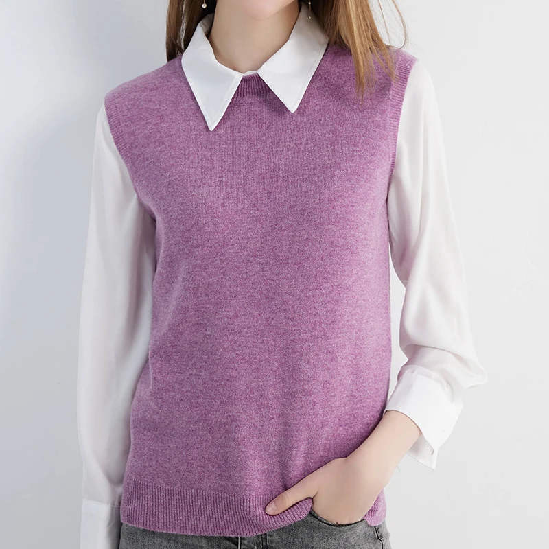 Women's Sweater Vest Knitwears Pullovers 100% Wool Sweaters Spring