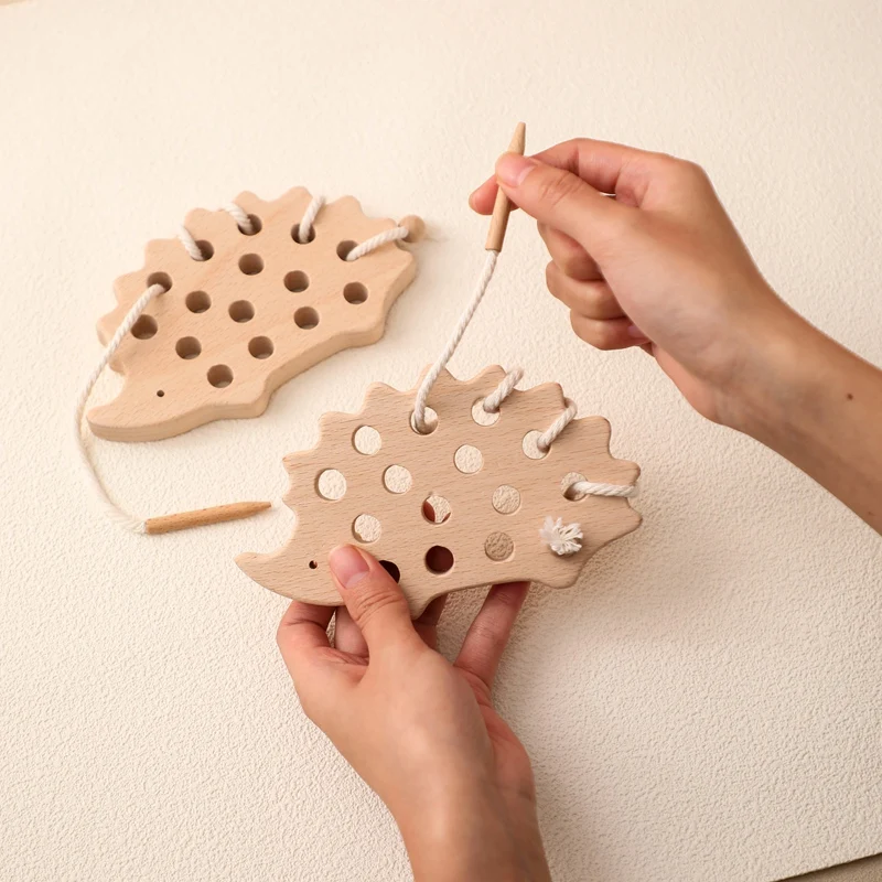 Baby Wooden Montessori Threading Blocks Toy Beech Wooden Hedgehog Board Creative Toy Hands-on Ability Educational For Kid Gifts educational toys
