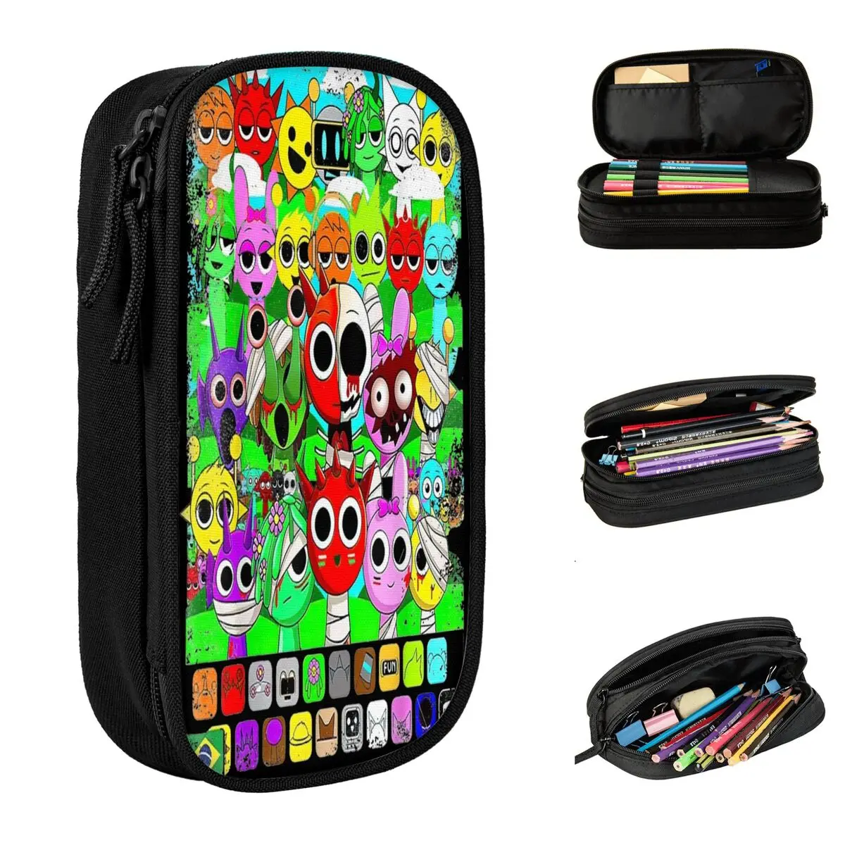 Sprunki Boys Incredibox Sprunki Game Pencil Cases Pen Bag Kids Large Storage School Supplies Gift Pencil Pouch