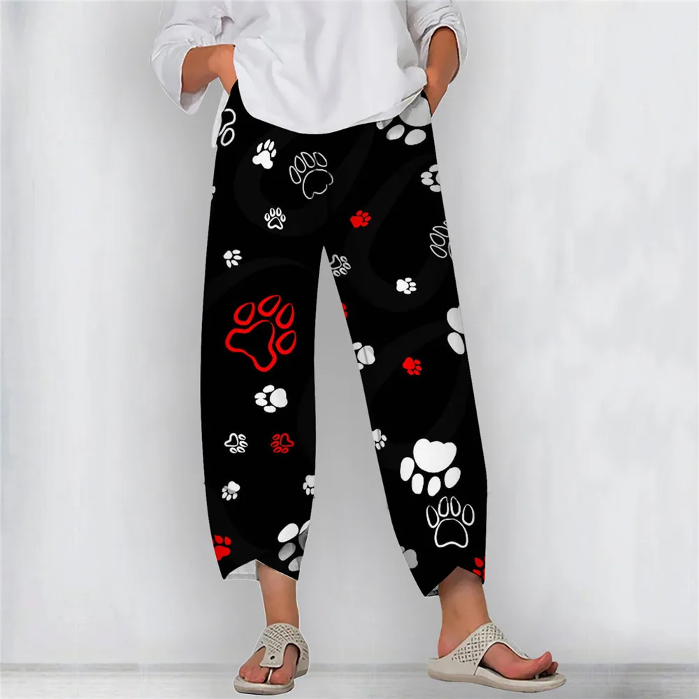 CLOOCL Women Y2k Baggy Pants Paw Print Pants Wide Leg Pants Elastic Waist Loose Fitting Summer Track Trousers 2023 New