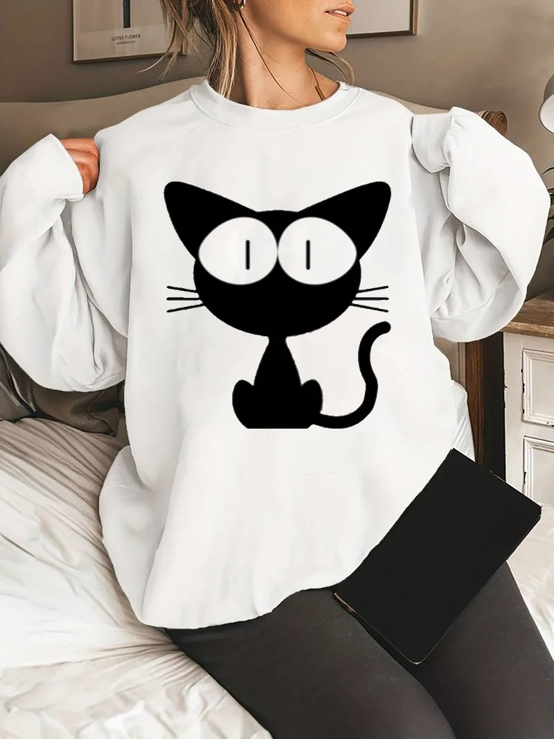 Sweatshirt for Women Harajuku White Crew Neck Sweatshirts  Leisure Oversized Pullover Streetwear harajuku anime hoodie demon slayer oversized sweatshirt women hip hop loose hoody kawaii clothing unisex pullover streetwear