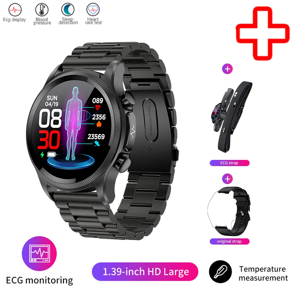 

Smartwatch Men ECG PPG Body Temperature Pressure Monitor Non-invasive Blood Glucose Fitness Tracker Medical Sport Smart Watch