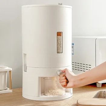 Contenitore per la conservazione del dispenser del contenitore del riso della scatola di immagazzinaggio del secchio del riso in plastica con misurino, per cereali ecc. (10 kg) 1