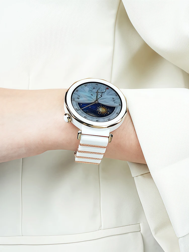 حزام معدني من السيراميك الأبيض لساعة اليد الذكية ه...