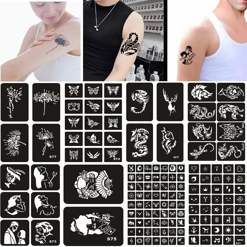 Henna tattoo stencils airbrush skull reusable glitter hands body flames dragon butterfly snowflake