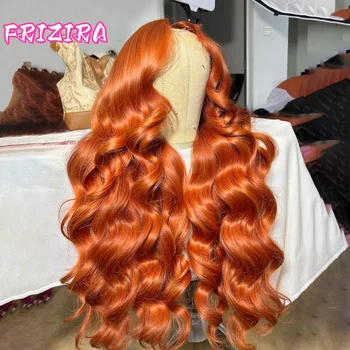 250% Density Ginger Orange Body Wave 13x6 HD Lace Front Wig Human Hair For Women #350 Colored Pre Plucked Natural Hairline 1