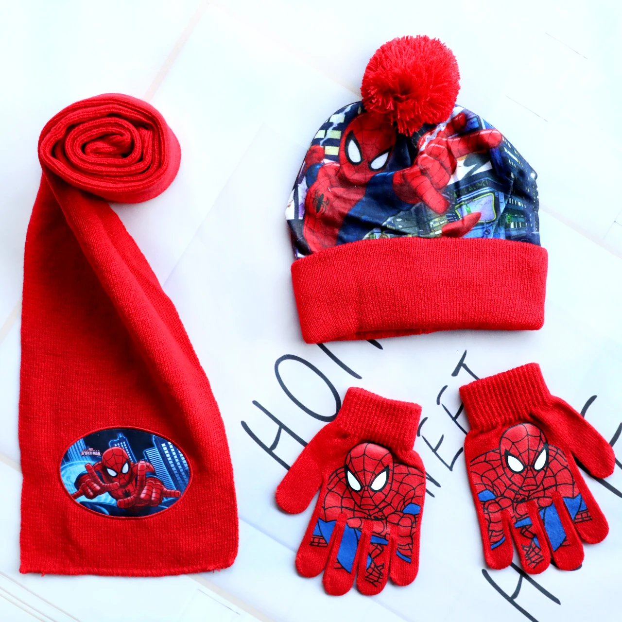 Children Hat SpiderMan Halloween Cartoon Scarf Hat Glove Warm knitted hat Boy Girl Cap Child Christmas Autumn Winter knit hat