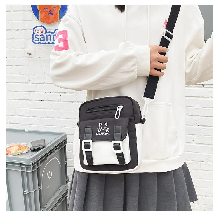 Japanese women small mobile phone bag cute cartoon cat girl student messenger bag funny personality shoulder bag