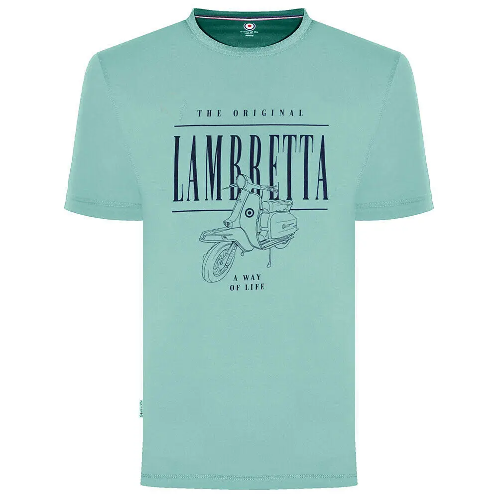Lambretta Mens Blue Artwork Scooter Retro Mod Carnaby T-Shirt Casual