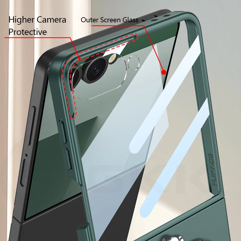Ultra-thin Armor Ring Holder Case for Samsung Galaxy Z Flip 7 Back Screen Glass