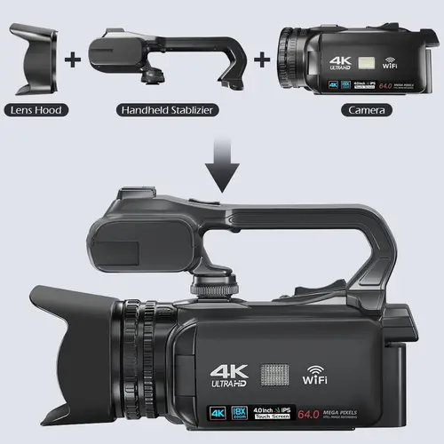 18X 줌 4K 캠코더 디지털 카메라 사진 유튜브 라이브 스트리밍 4 인치 스크린 와이파이 웹캠 64mp 비디오 카메라 레코더, 라이브 스트리밍 사진 촬영 Wifi 웹캠 4