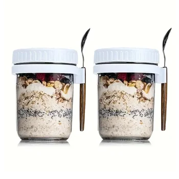 Portable Mason Glass Cup – Overnight Oats & Salad Jar 1