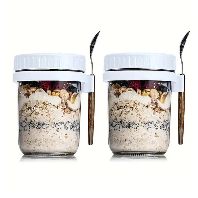 Portable Mason Glass Cup – Overnight Oats & Salad Jar 1