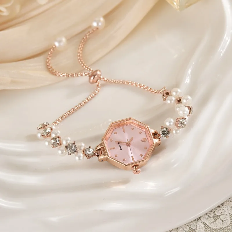 2025 Vintage Pearl Bracelet Women's Quartz Watch Luxury Gold Color Small Square Dial Ladies Wristwatch Gift