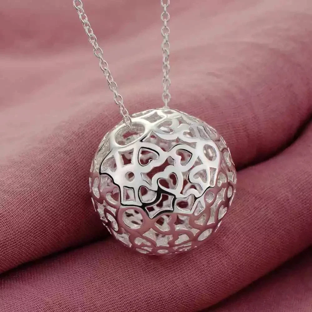 Pendant necklace silver necklace 45cm 925 Sterling Silver Ball Pendant Necklaces For Woman