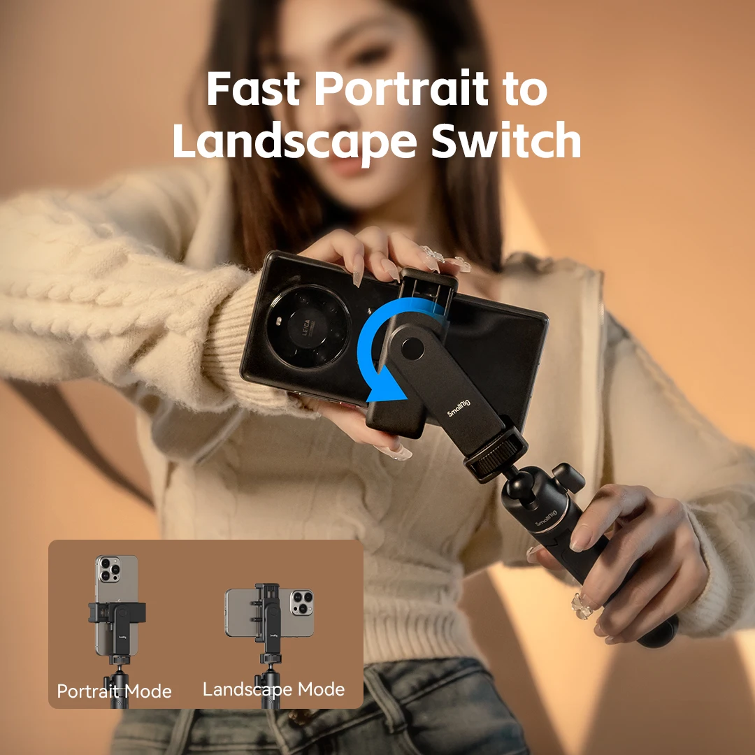 SmallRig 스마트폰 브이로그 삼각대 키트, 삼각대 및 셀카봉 기능 결합, 컴팩트 휴대용 키트, 조명 및 마이크 포함